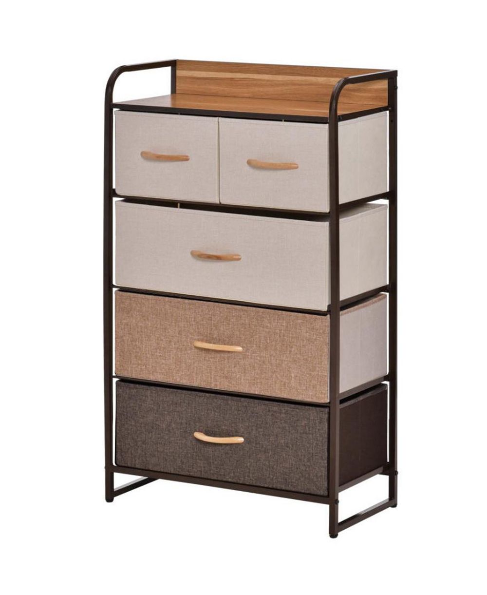 VIYET 5 Drawer Fabric Dresser Tower Tall Storage Organizer with Wood Top