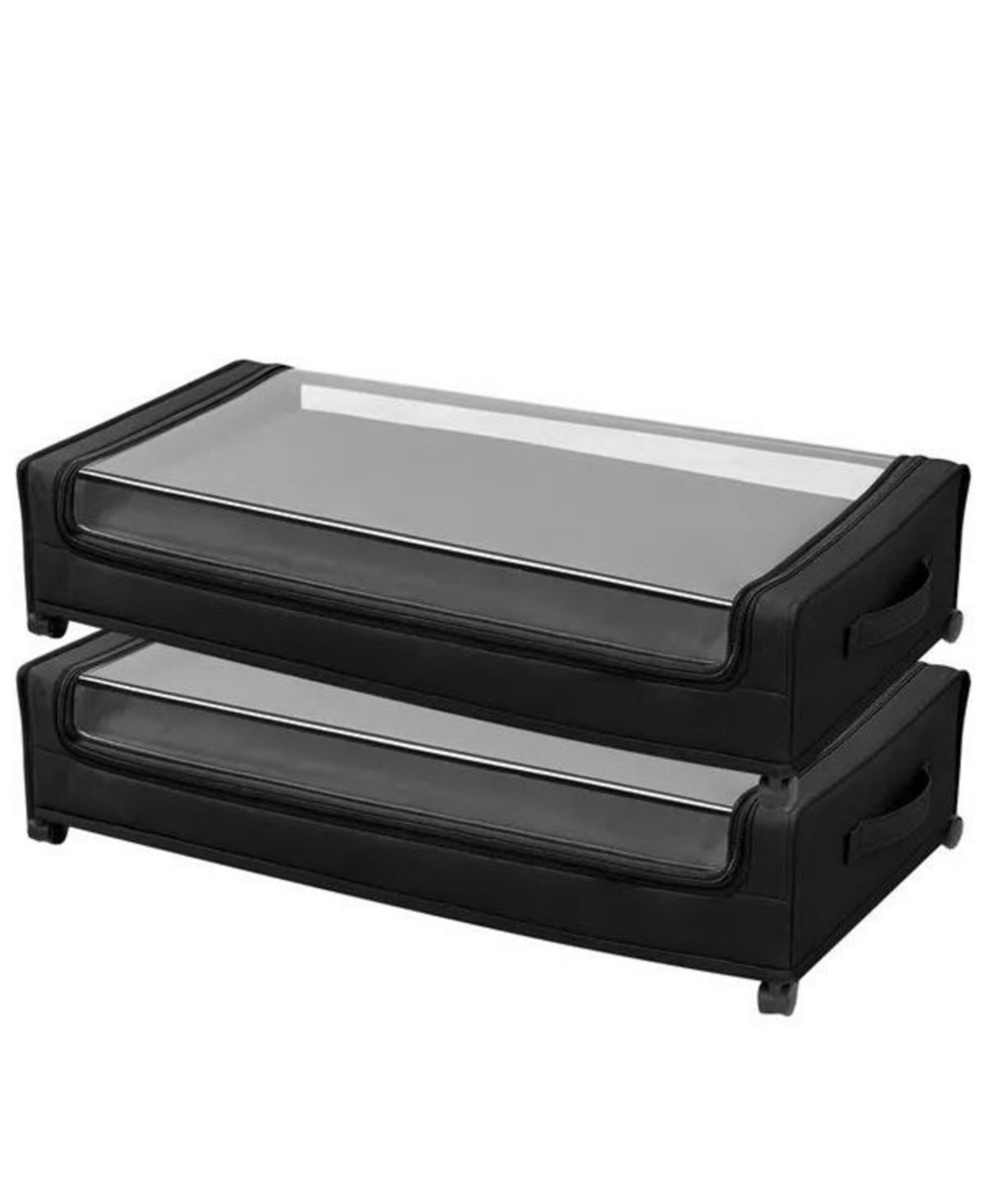 VIYET 2-Pack Rolling Underbed Storage Bins - Metal Frame Shoe and Clothes Organizer with Clear Lid