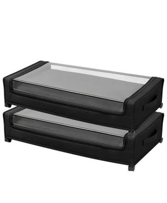 VIYET 2-Pack Rolling Underbed Storage Bins - Metal Frame Shoe and Clothes Organizer with Clear Lid