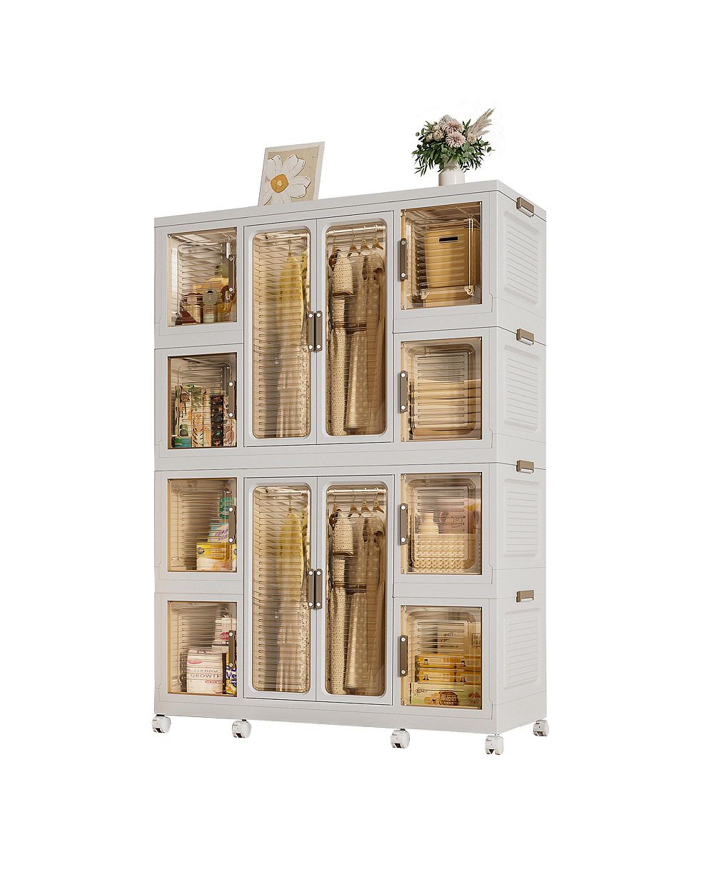 VIYET 12 Cube Portable Baby Wardrobe  Foldable Storage Cabinet with Hanging Rods