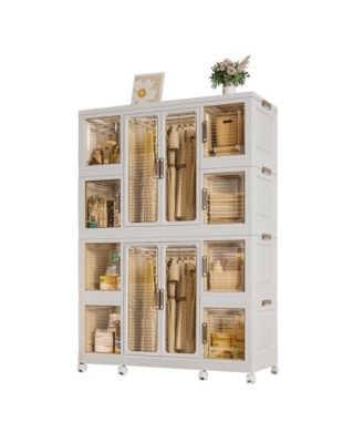 VIYET 12 Cube Portable Baby Wardrobe  Foldable Storage Cabinet with Hanging Rods
