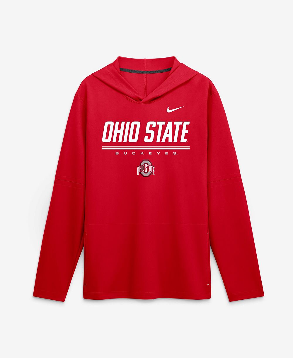 Nike Men's Scarlet Ohio State Buckeyes 2026 Sideline Lightweight Long Sleeve Hooded Dri-FIT T-Shirt