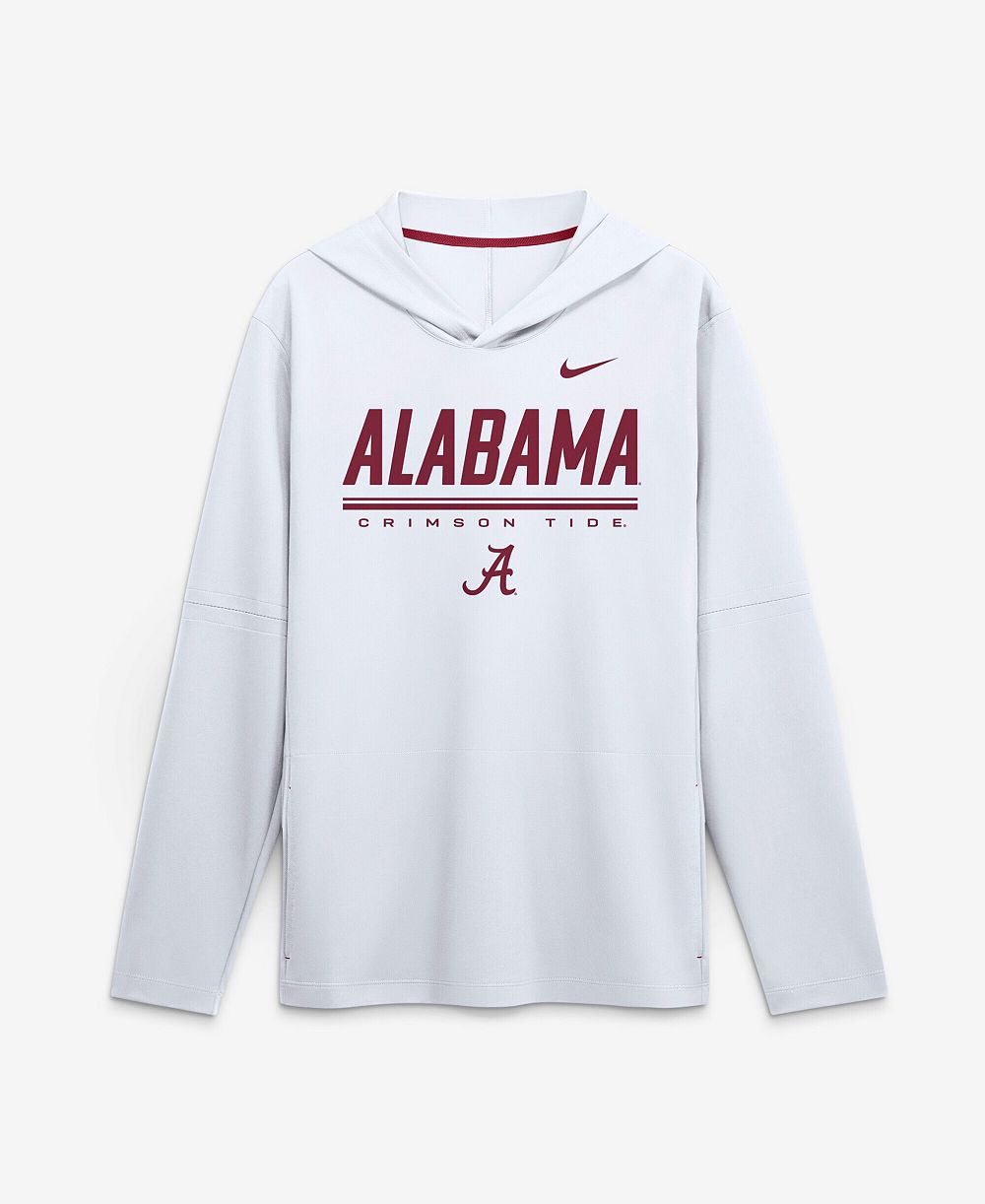 Мужская футболка Nike White Alabama Crimson Tide 2026 Sideline Lightweight Long Sleeve Hooded Dri-FIT