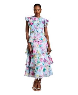Coast Women's Lace Trim Tiered Organza Midi Dress
