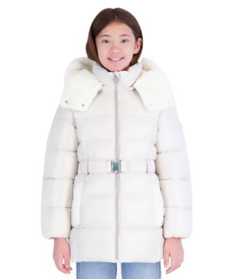Michael Kors Girls' 7-16 Heavyweight Belted Hooded Stadium Jacket