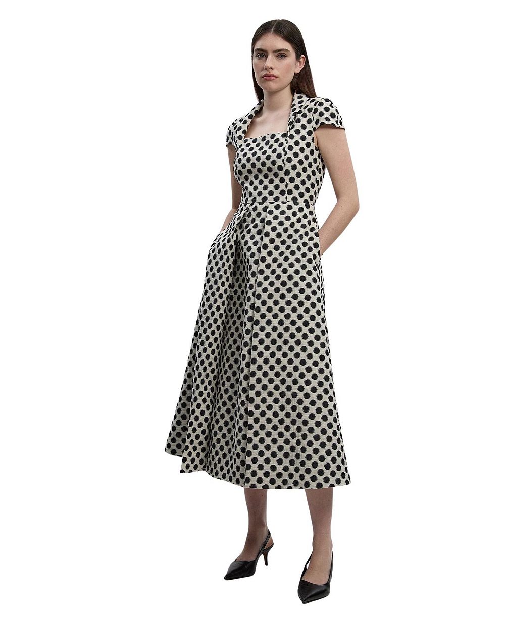 Karen Millen Женское миди-платье в горошек с квадратным вырезом, жаккард