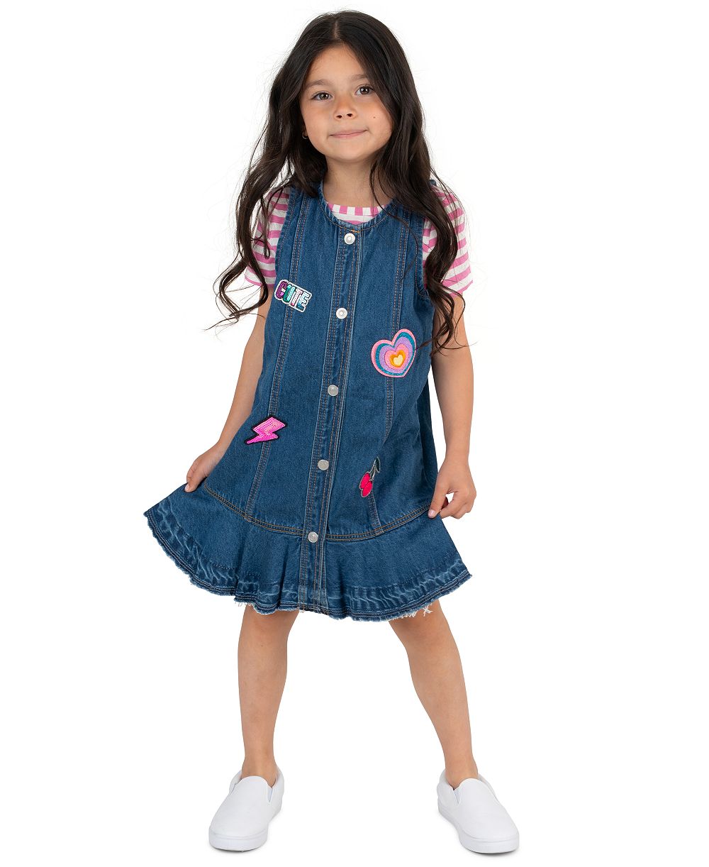 Детский комплект из футболки и джинсового комбинезона Rare Editions Striped T-Shirt and Patch Denim Jumper, 2-Piece Set