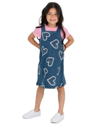 Rare Editions Girls' 2T-6X Short-Sleeve T-Shirt and Denim Jumper, 2-Piece Set