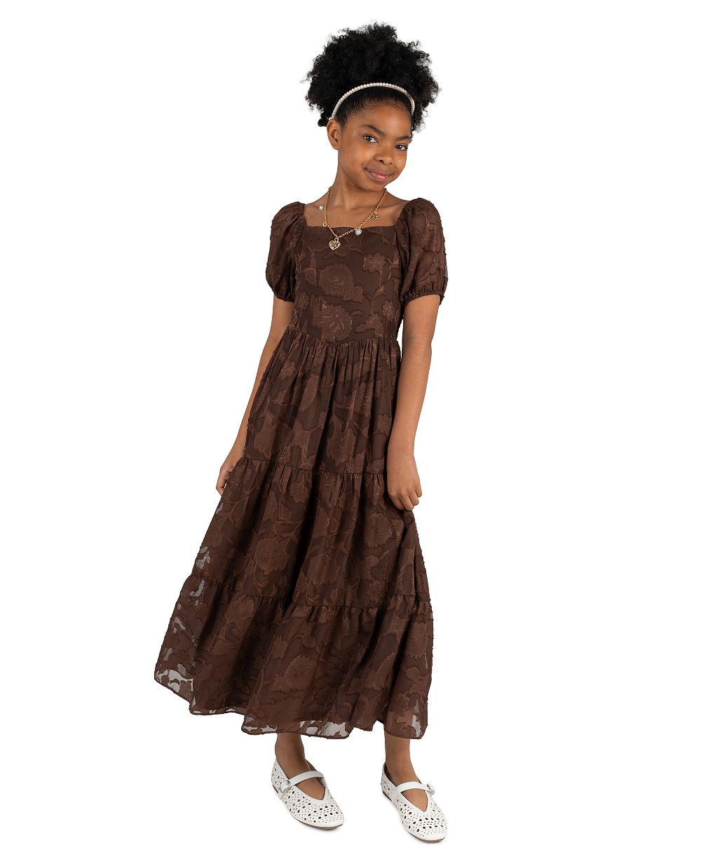 Детское макси-платье Rare Editions 7-14 Chiffon Burnout Puff Sleeve