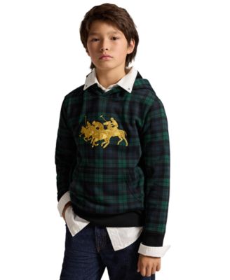 Polo Ralph Lauren Boys' 8-20 Triple-Pony Fleece Plaid Kangaroo-Pocket Hoodie