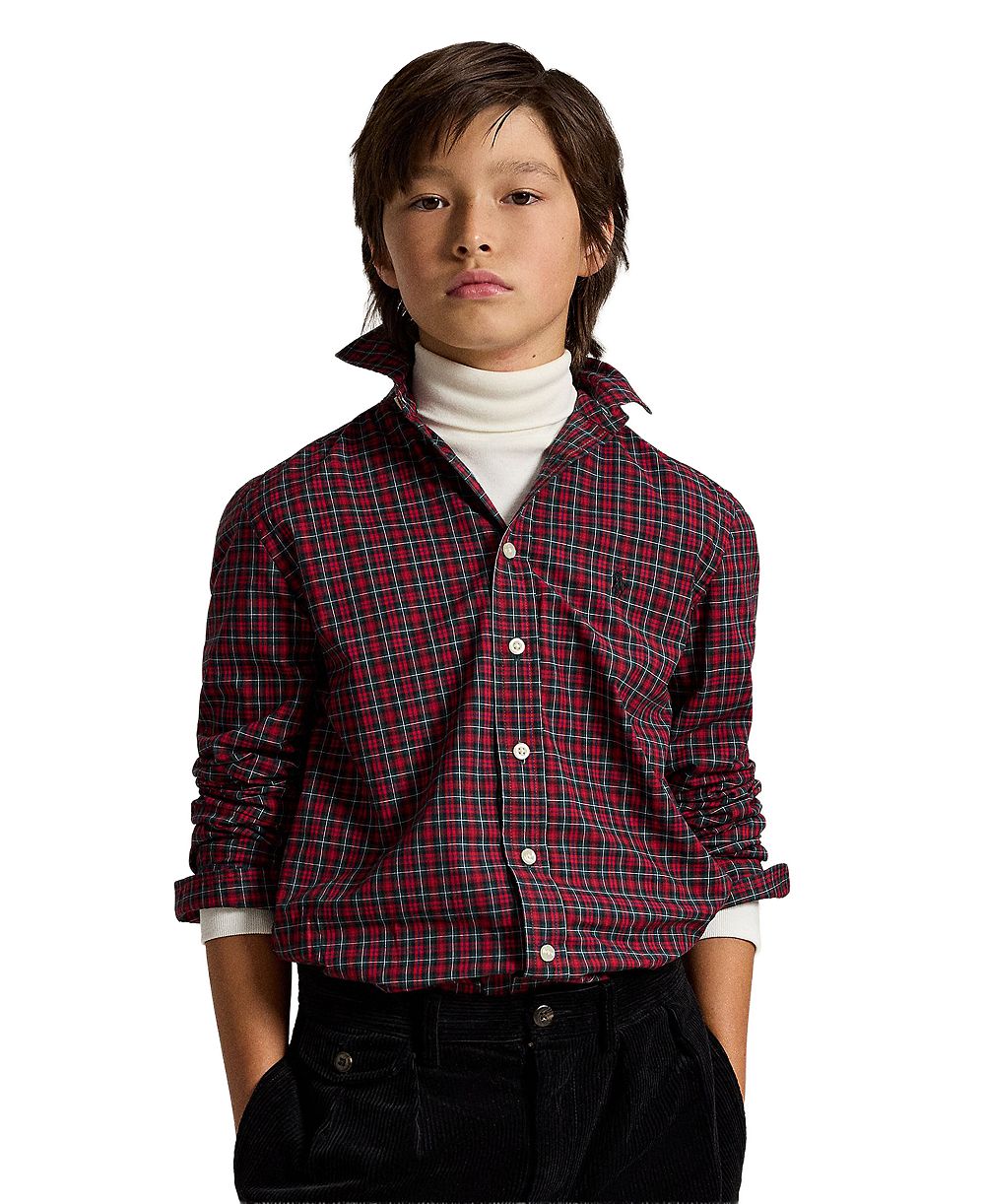 Детская хлопковая рубашка из поплина в клетку с длинным рукавом Polo Ralph Lauren, 8-20