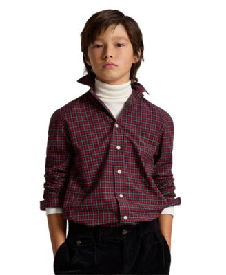Детская хлопковая рубашка из поплина в клетку с длинным рукавом Polo Ralph Lauren, 8-20