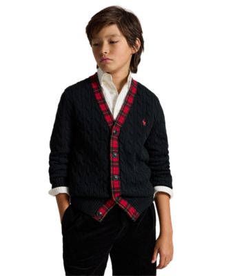 Детский кардиган Polo Ralph Lauren с косым трикотажем и клетчатой отделкой для мальчиков 8-20 лет