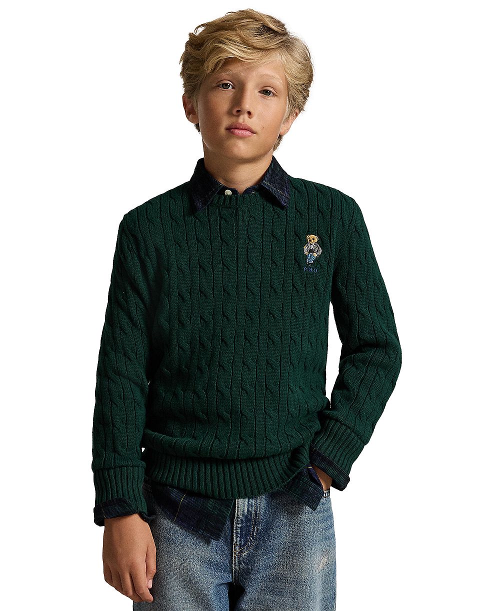 Polo Ralph Lauren детский хлопковый свитер с косами и медведем поло, размеры 8-20