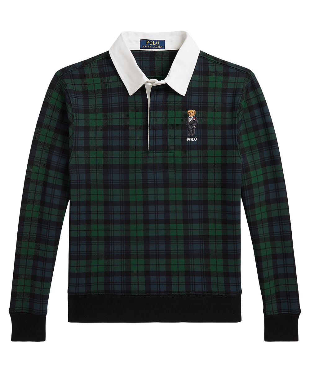 Polo Ralph Lauren Boys' 8-20 Polo Bear Plaid Rugby Cotton-Blend Sweatshirt