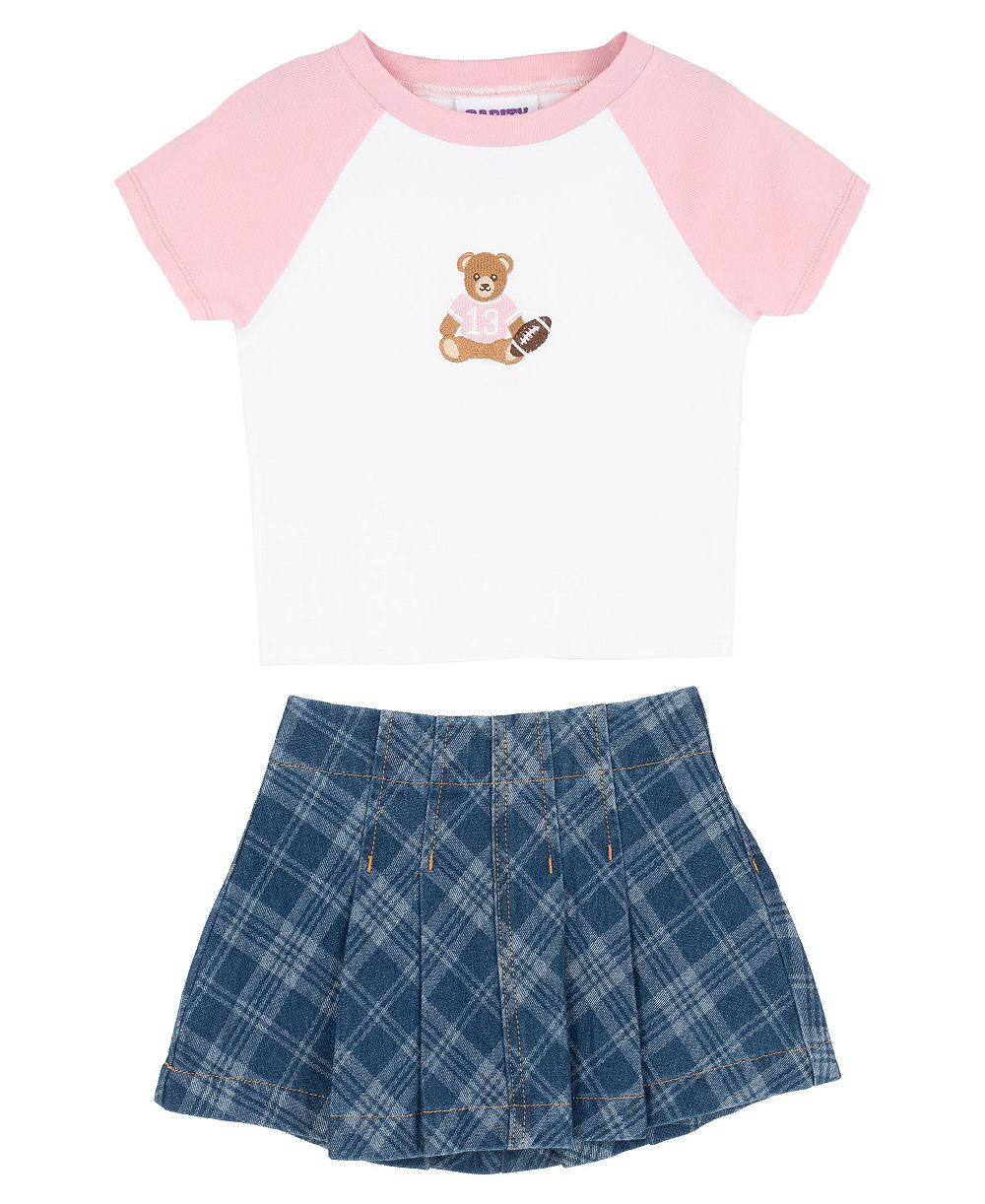 Детский комплект Rare Editions Girls' 2T-6X Raglan T-Shirt и джинсовая юбка в клетку, 2-Piece Set