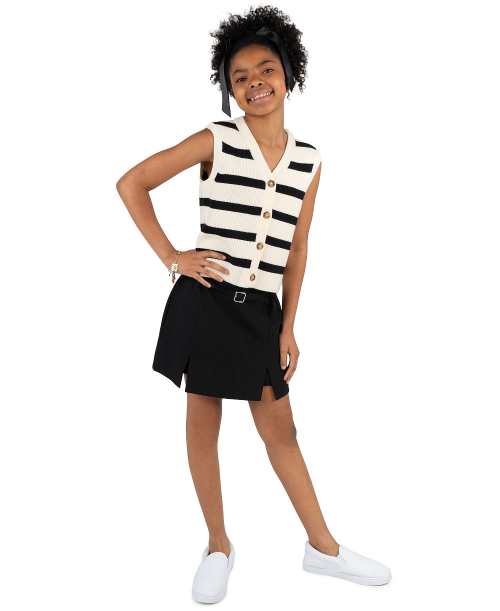 Детский комплект Tween Diva Striped Sweater Vest Skort Hair Clip 3-Piece Set