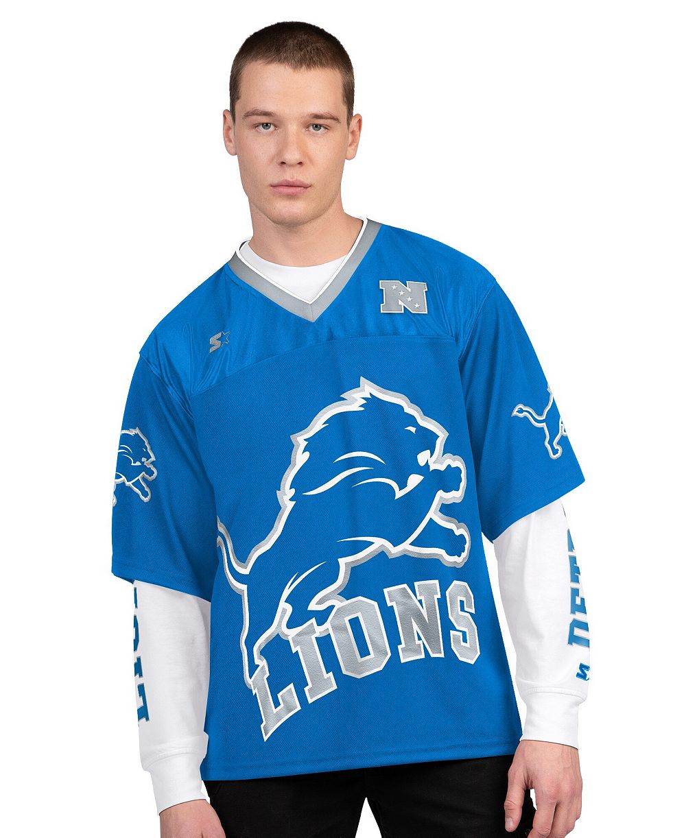 Мужская футболка Starter Blue/White Detroit Lions Short Sleeve Long Sleeve
