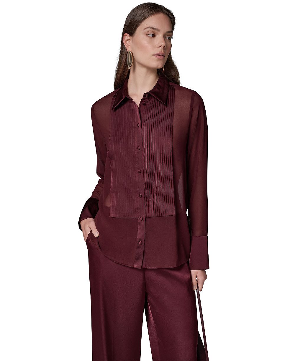 Женская блузка с длинным рукавом из полупрозрачной ткани от Donna Karan New York