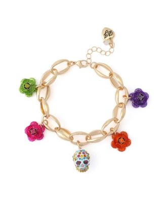 Betsey Johnson Faux-Stone Sugar Skull Charm Bracelet