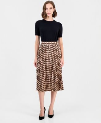 T Tahari Women's Pleated A-Line Midi Skirt
