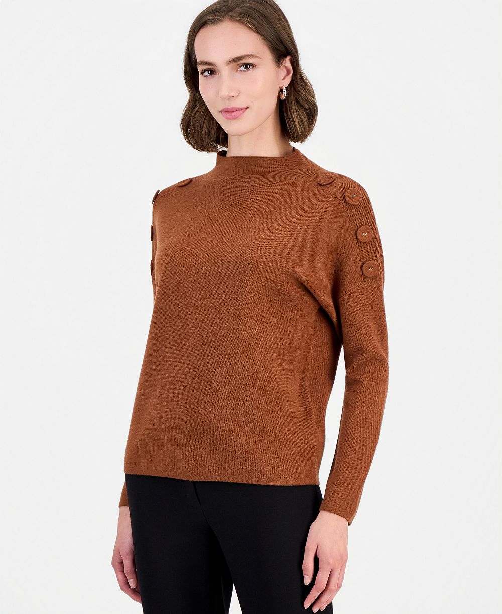 T Tahari Women's Dropped-Shoulder Mock Neck Pullover Sweater
