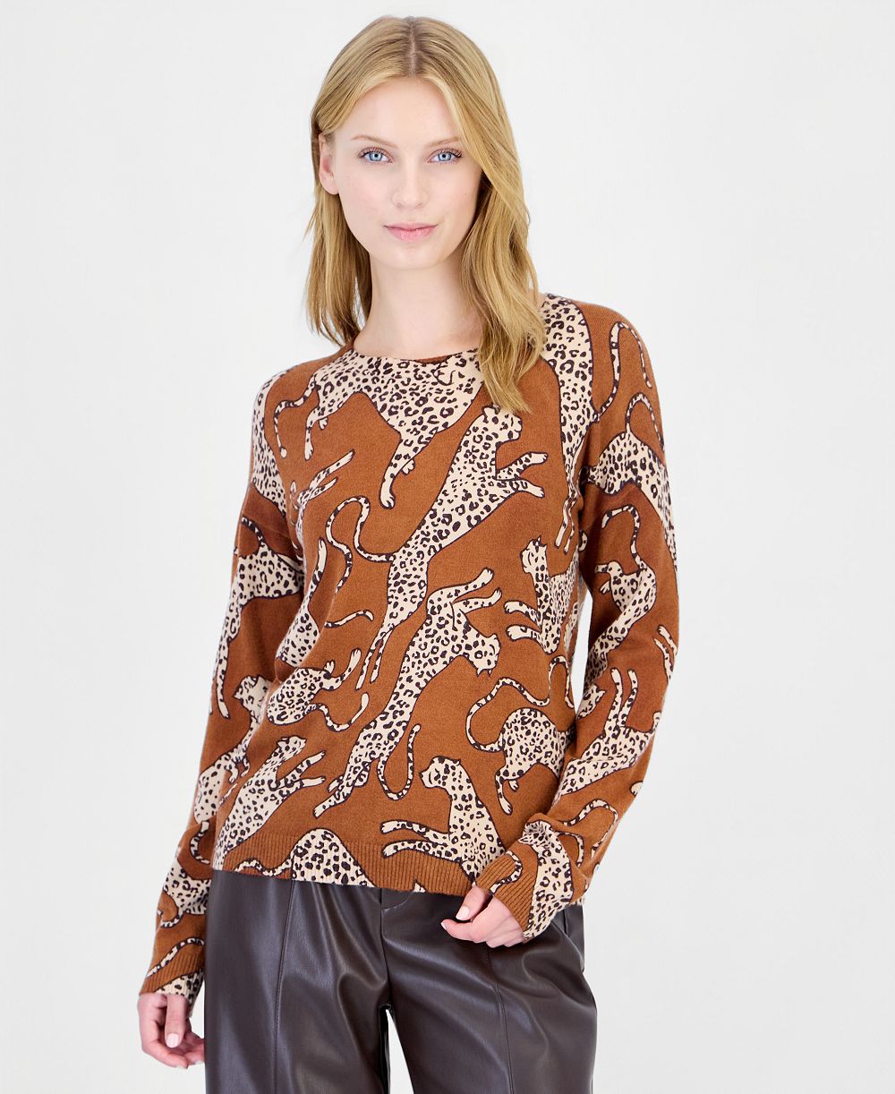 T Tahari Women's Long-Sleeve Leopard-Print Sweater