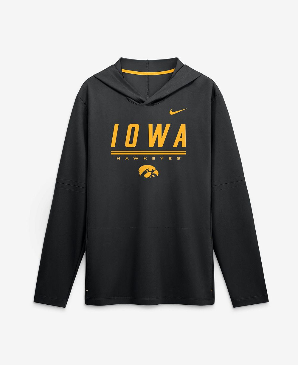 Nike Men's Black Iowa Hawkeyes 2026 Sideline Lightweight Long Sleeve Hooded Dri-FIT T-Shirt