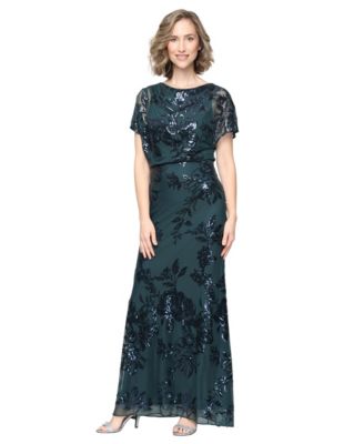SL Fashions Petite Sequin Floral-Print Boat Neck Dress