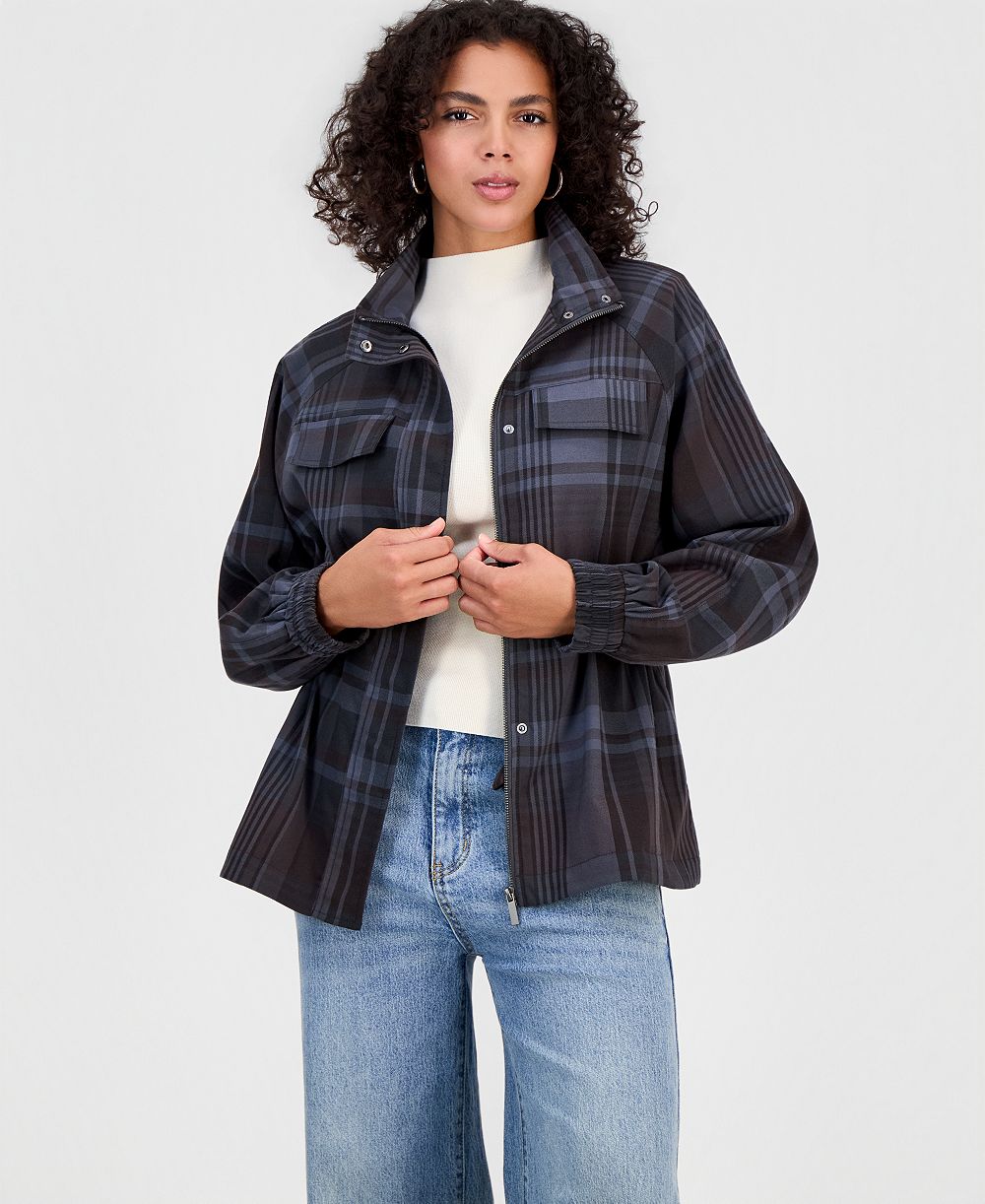 Женская куртка Bar III Utility Plaid с пеплумом, эксклюзив Macy's