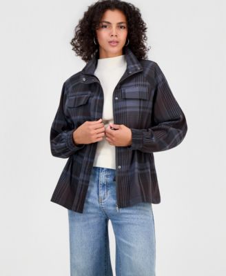 Женская куртка Bar III Utility Plaid с пеплумом, эксклюзив Macy's