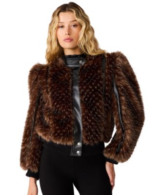 Steve Madden Women's Pru Faux-Fur Cropped Mock-Neck Jacket