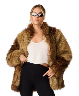 Steve Madden Women's Norie Faux Fur Colorblock Coat