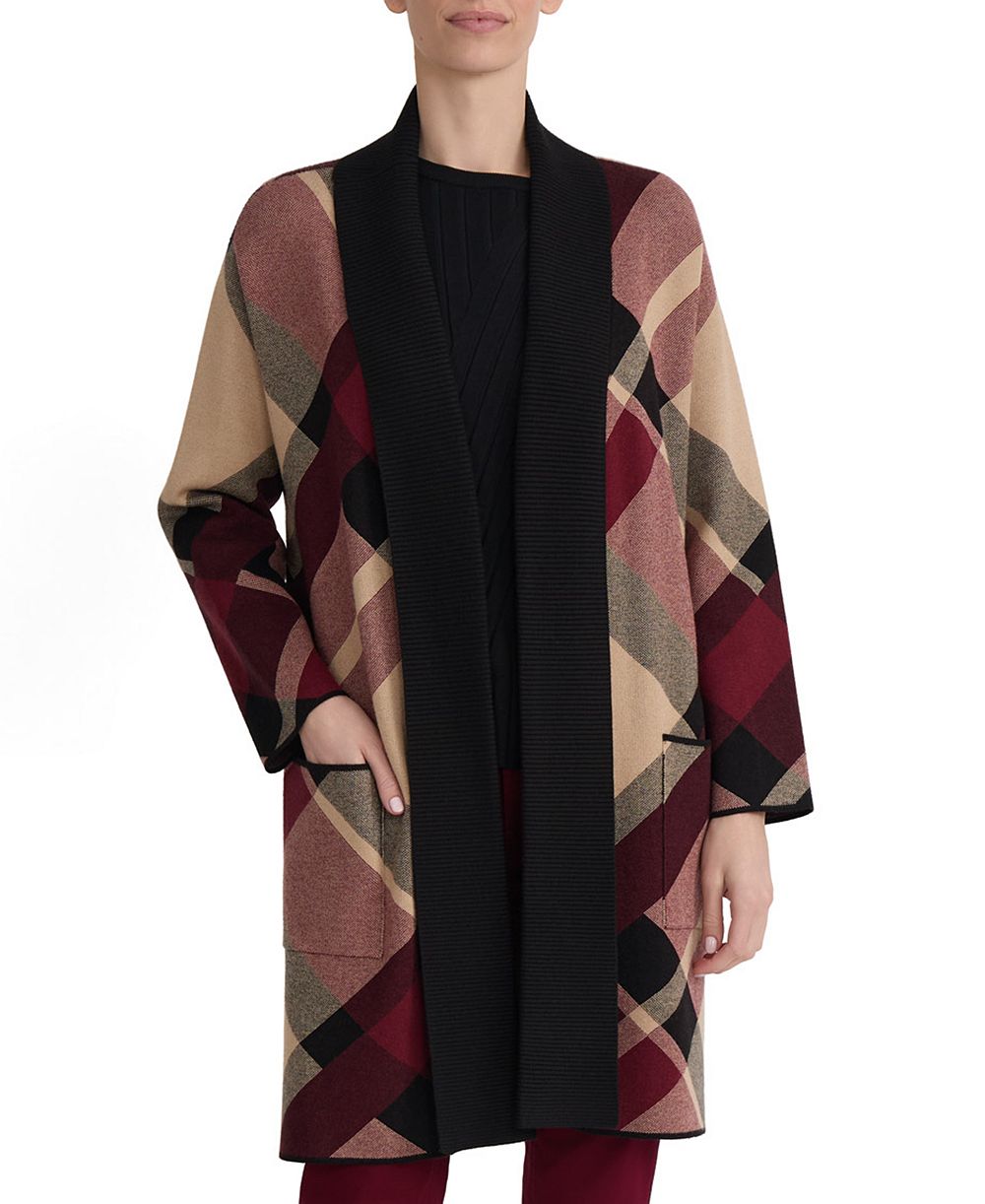 Jones New York Women's Plaid Turnback Collar Long-Sleeve Cardigan