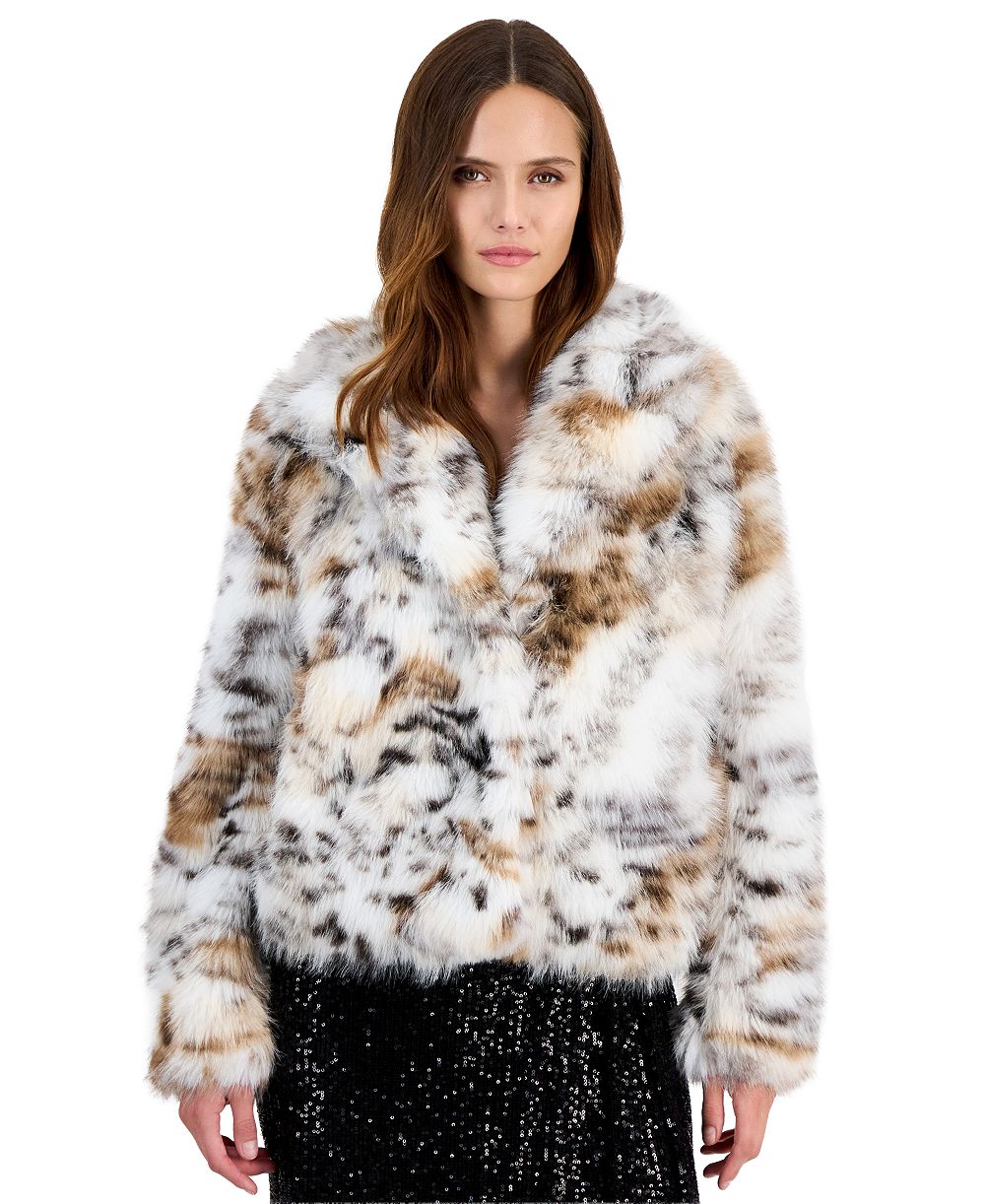 Anne Klein Petite Cropped Faux Fur Notched Collar Jacket