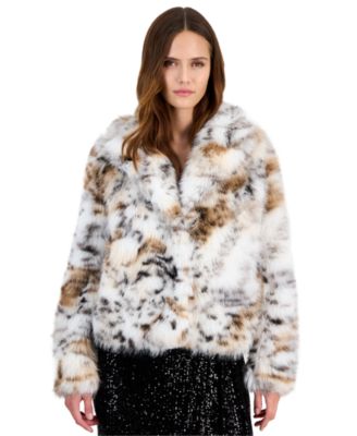 Anne Klein Petite Cropped Faux Fur Notched Collar Jacket