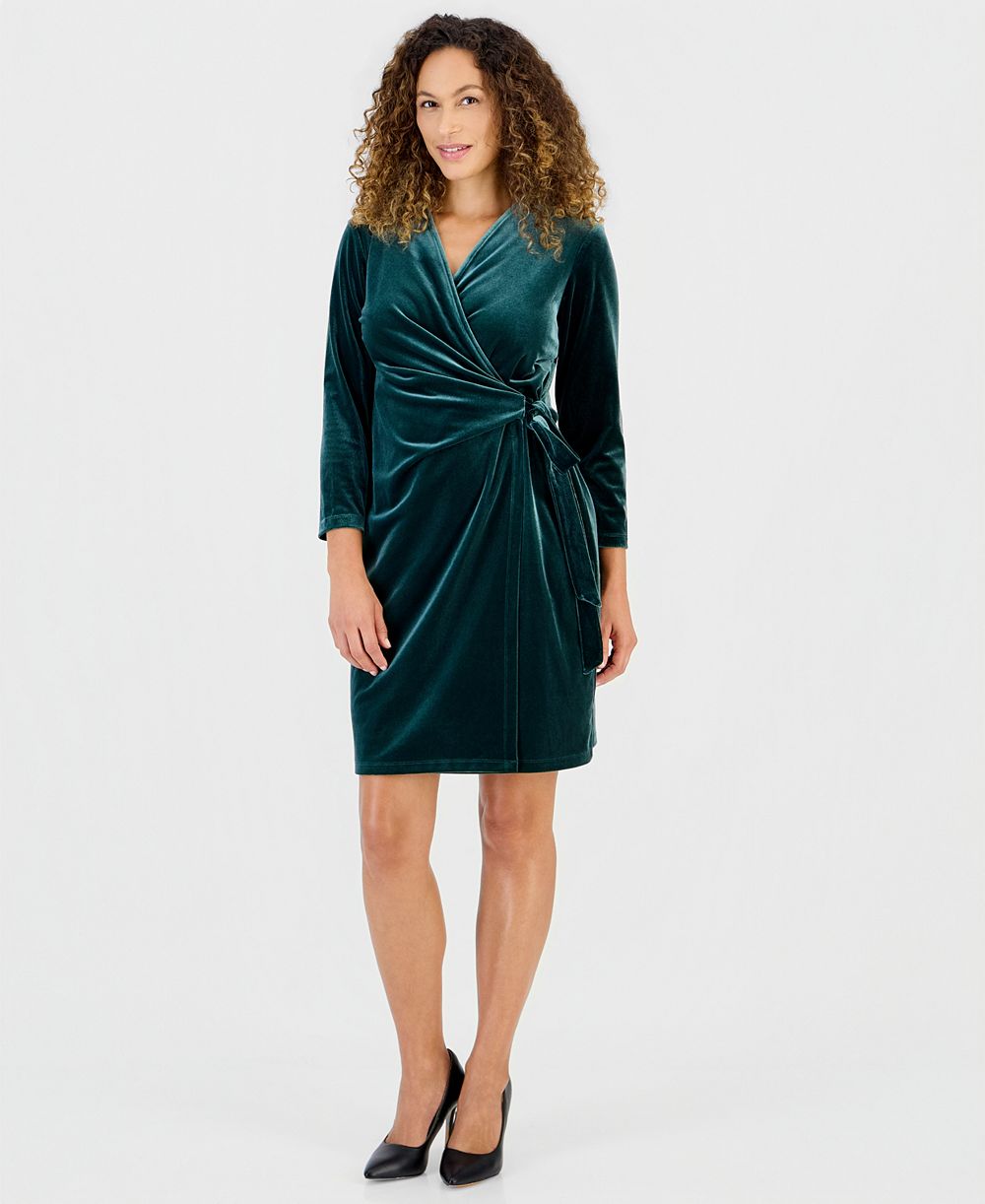 Anne Klein Petite Женское бархатное платье с v-образным вырезом и эффектом запаха