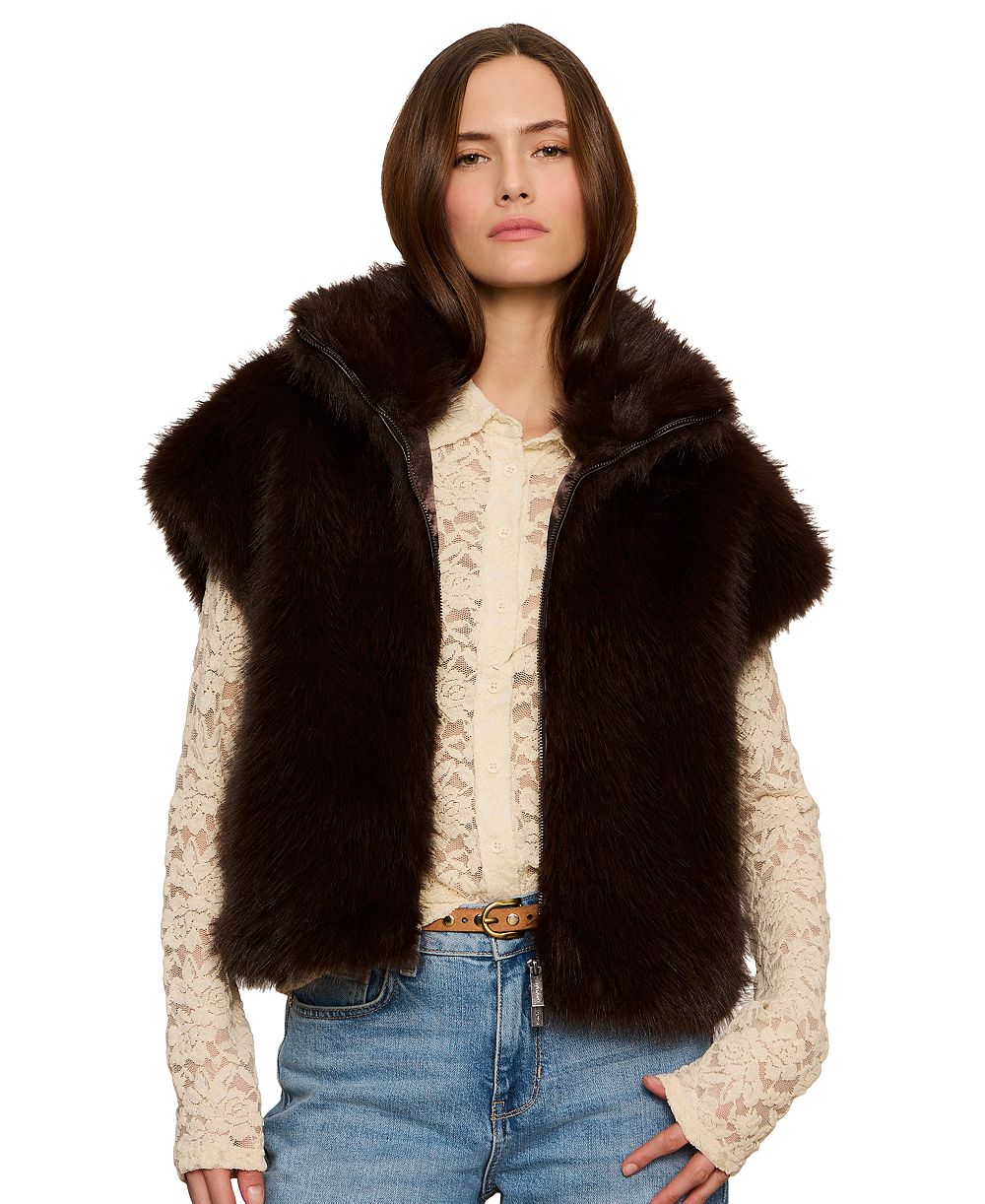 Sanctuary Petite Faux-Fur Lined Relaxed-Fit Vest