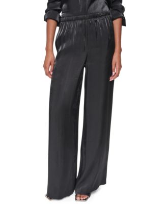 DKNY Petite East River Shine Wide-Leg High-Rise Satin Pants