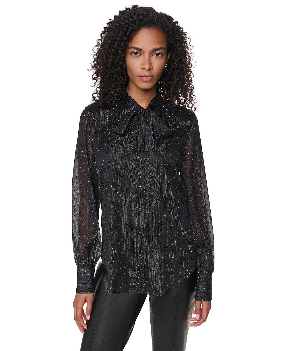 DKNY Блузка Petite с длинным рукавом и завязками на шее