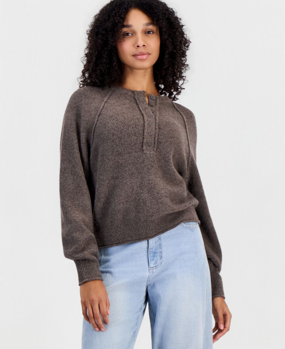 Женский свитер And Now This Henley свободного кроя с длинным рукавом