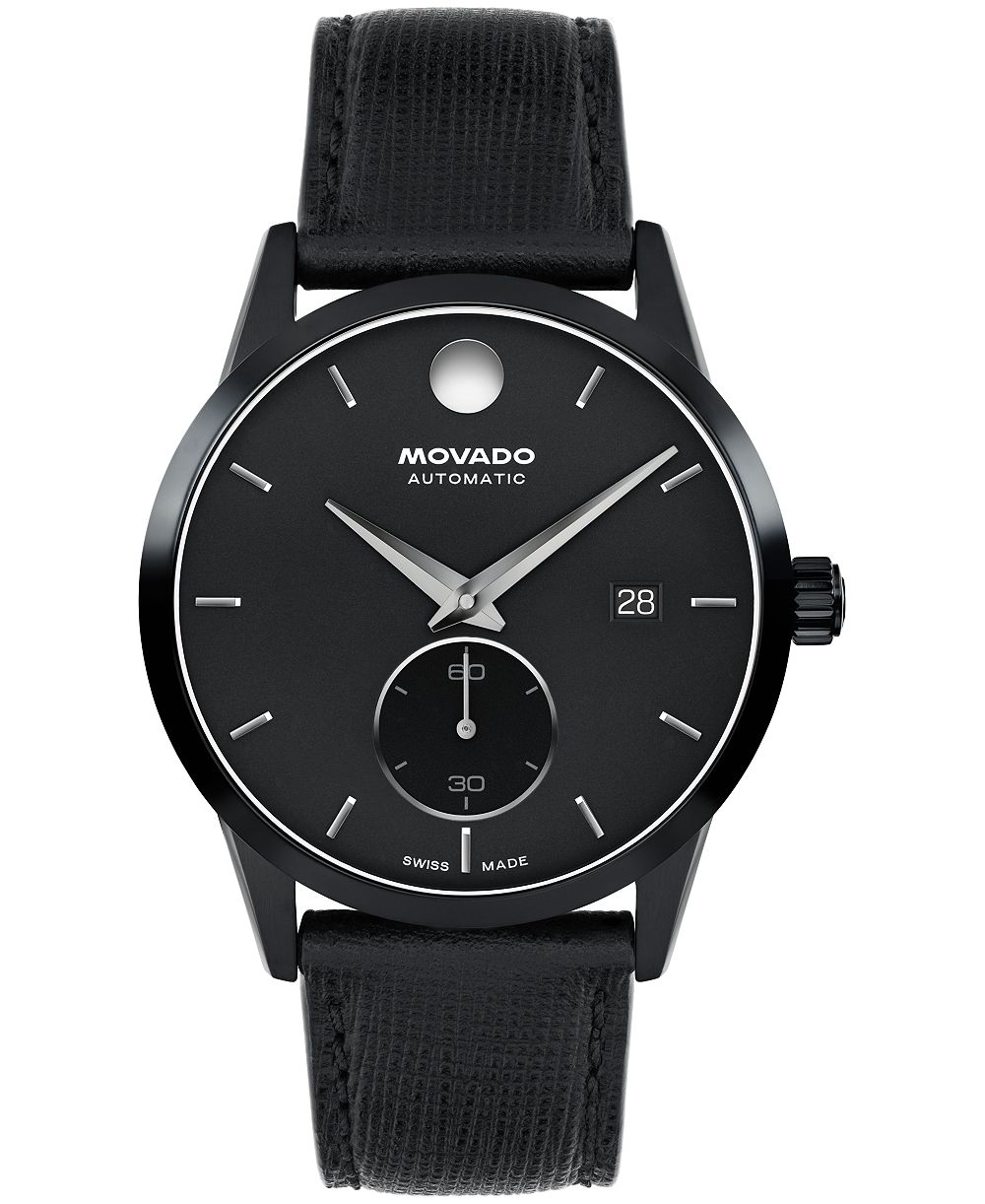 Movado Men's Museum Taga Swiss Automatic Black Leather Watch 40mm