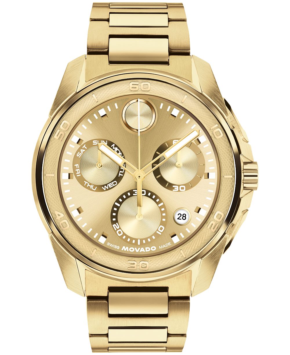 Movado Men's Bold Verso S Swiss Quartz Chrono Ionic Plated Light Yellow Gold Steel Watch 44mm