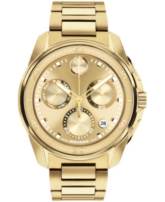 Movado Men's Bold Verso S Swiss Quartz Chrono Ionic Plated Light Yellow Gold Steel Watch 44mm