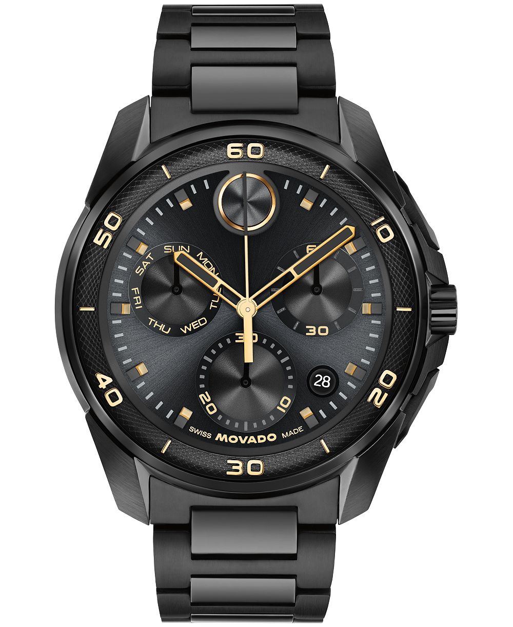 Movado Men's Bold Verso S Swiss Quartz Chrono Ionic Plated Black Stainless Steel Watch 44mm