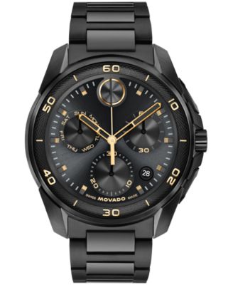 Movado Men's Bold Verso S Swiss Quartz Chrono Ionic Plated Black Stainless Steel Watch 44mm