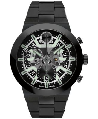 Movado Men's Bold Fusion Swiss Quartz Chrono Ionic Plated Black Stainless Steel Watch 44.50mm