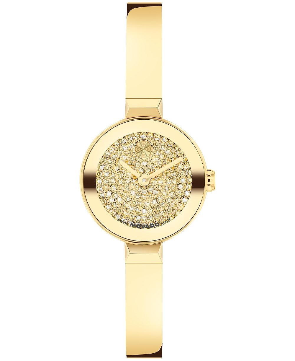 Movado Женские наручные часы Bold Bangle Mini, швейцарский кварцевый механизм, ионное покрытие светло-желтым золотом, сталь, 22,50 мм