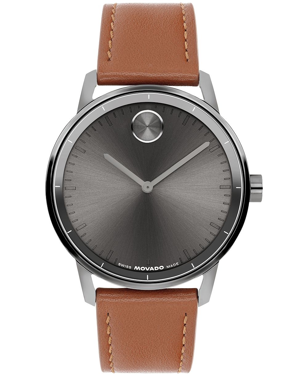 Movado Men's Bold Echo Swiss Quartz Cognac Leather Watch 40mm