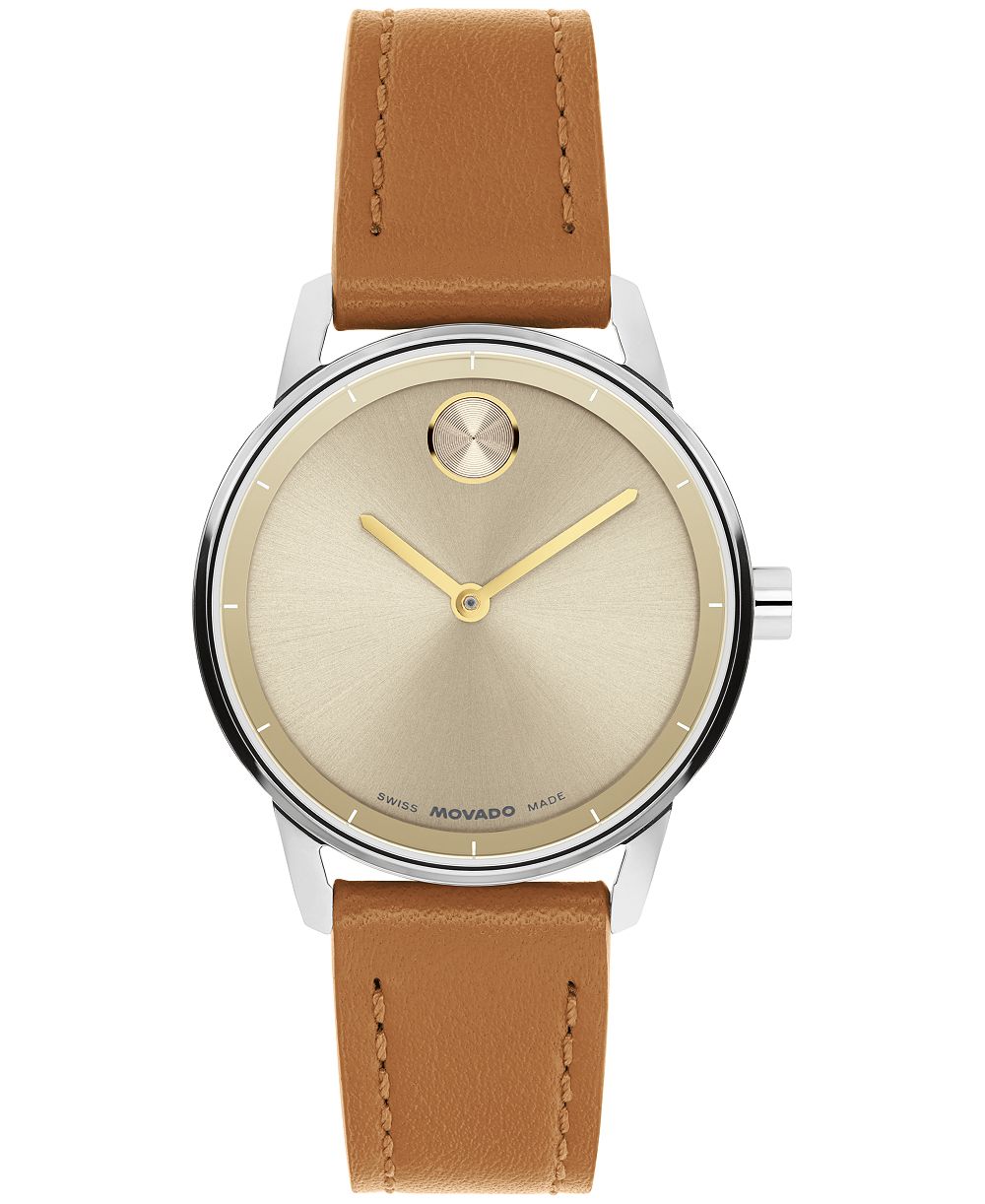 Movado Женские часы Movado Bold Echo Swiss Quartz, кожаный ремешок Cognac, 30mm